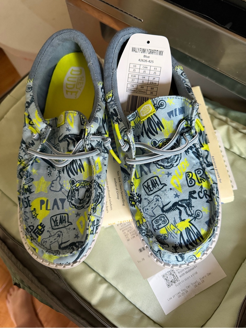 Hey Dude Kids Wally Funk Graffiti Slip-On Shoes - Gray & Neon Yellow